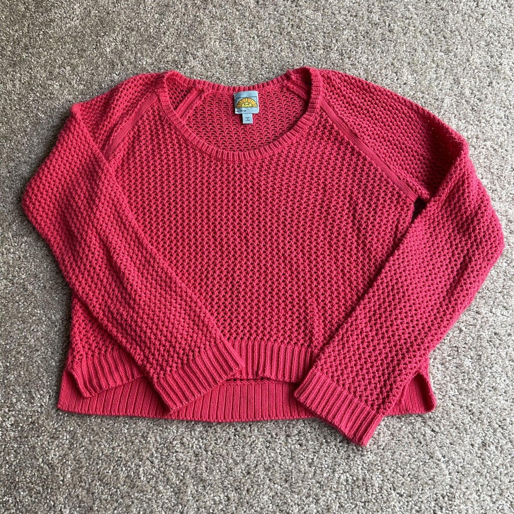 C&C California Sweater Womens M Pink Waffle Knit Scoop Neck Pullover Lightweight